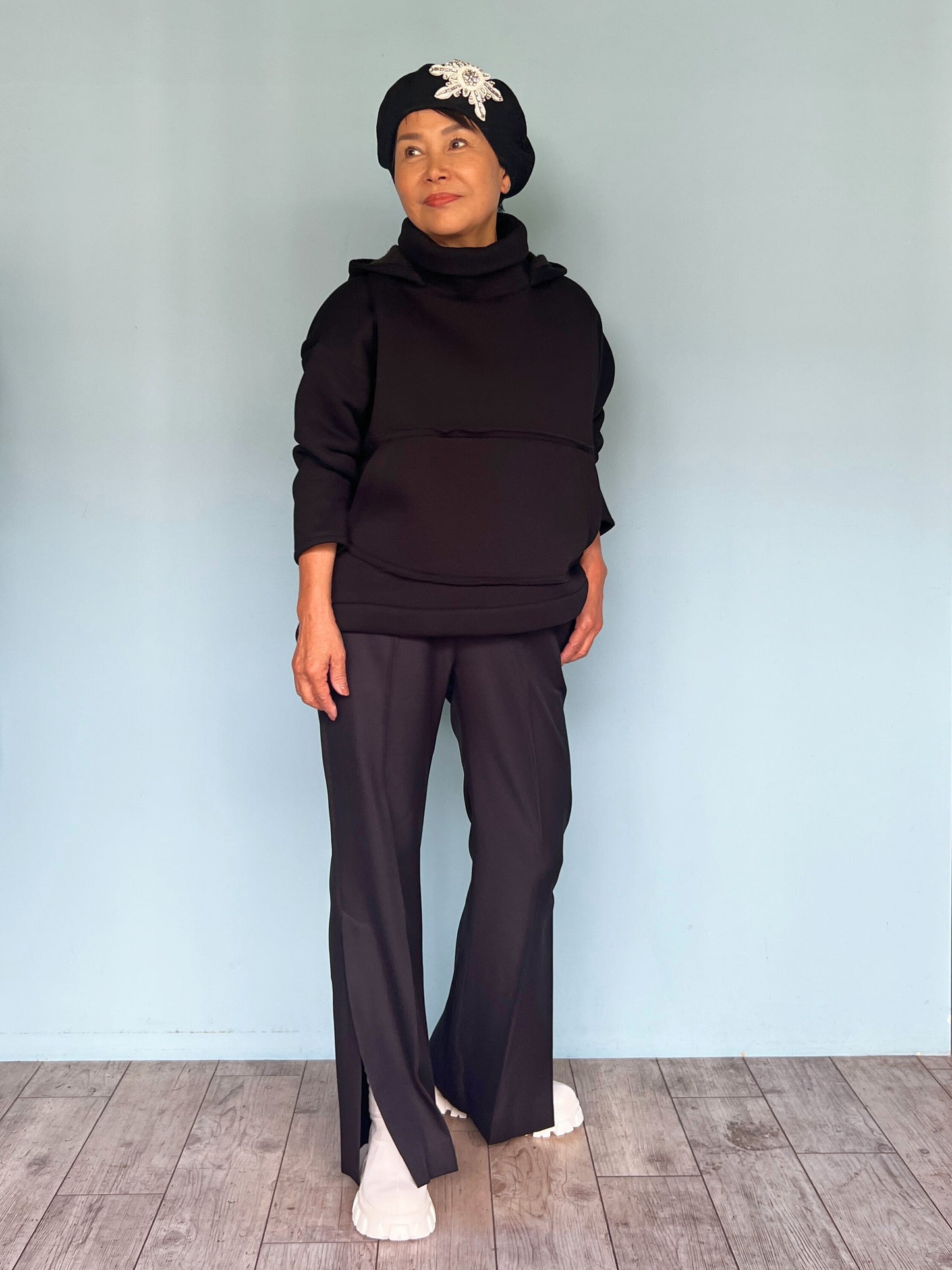 Aラインフード付きパーカー